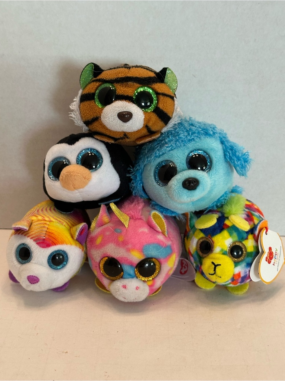 Ty Stackable Lot of 6 Blue Dog Lexi Black Penguin Pocket Unicorn Star Plush